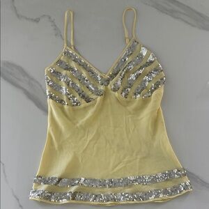 Yellow Sequin Trim Spaghetti Strap Tank Top